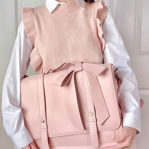 Ecosusi pastel pink schoolbag with removable bow and multiple straps